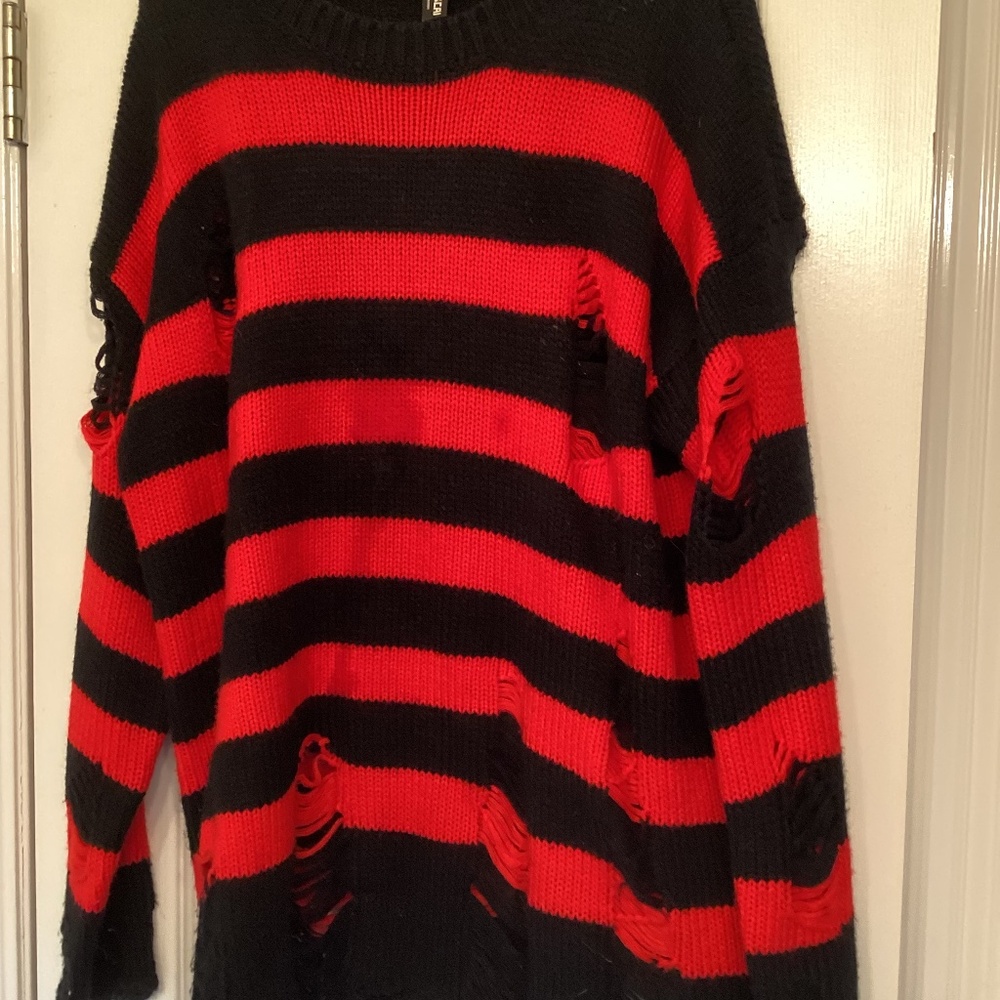 Unisex grunge oversized ripped hole knit pullover sweater
